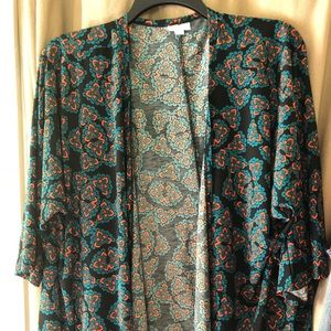 LuLaRoe Lindsey black orange and turquoise